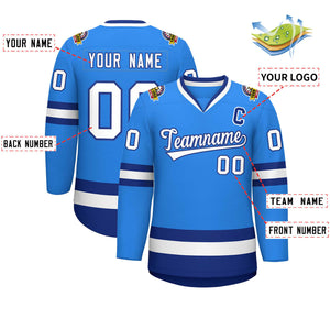 Custom Powder Blue White-Royal Classic Style Hockey Jersey