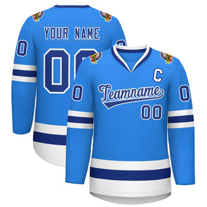 Custom Powder Blue Royal-White Classic Style Hockey Jersey