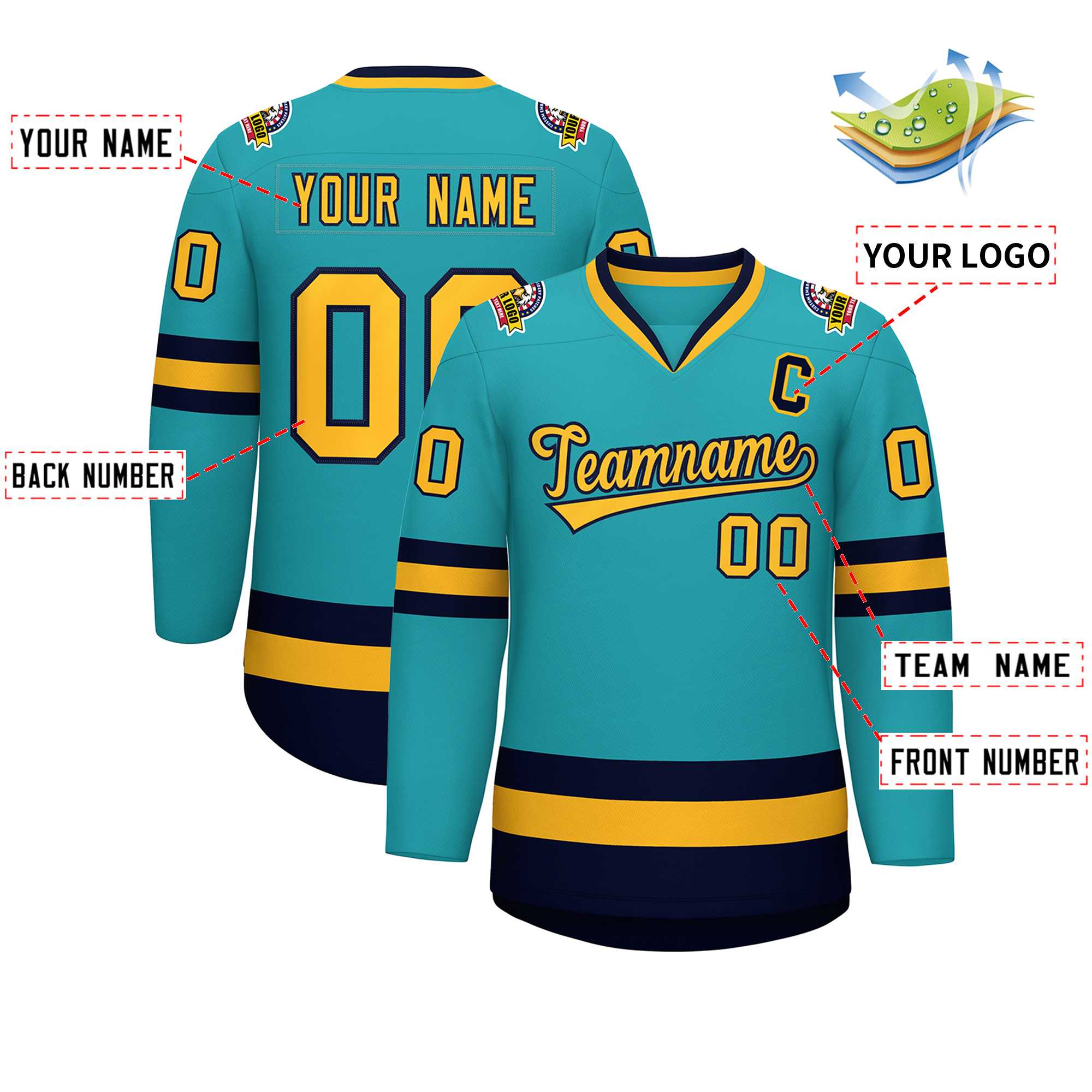 Maillot de hockey de style classique Aqua Gold-Navy personnalisé