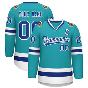 Custom Aqua Royal-White Classic Style Hockey Jersey