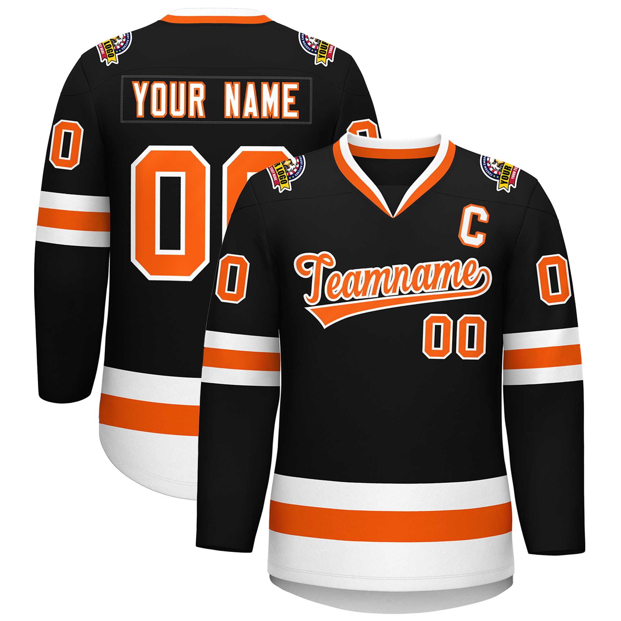 Maillot de hockey de style classique noir orange-blanc personnalisé