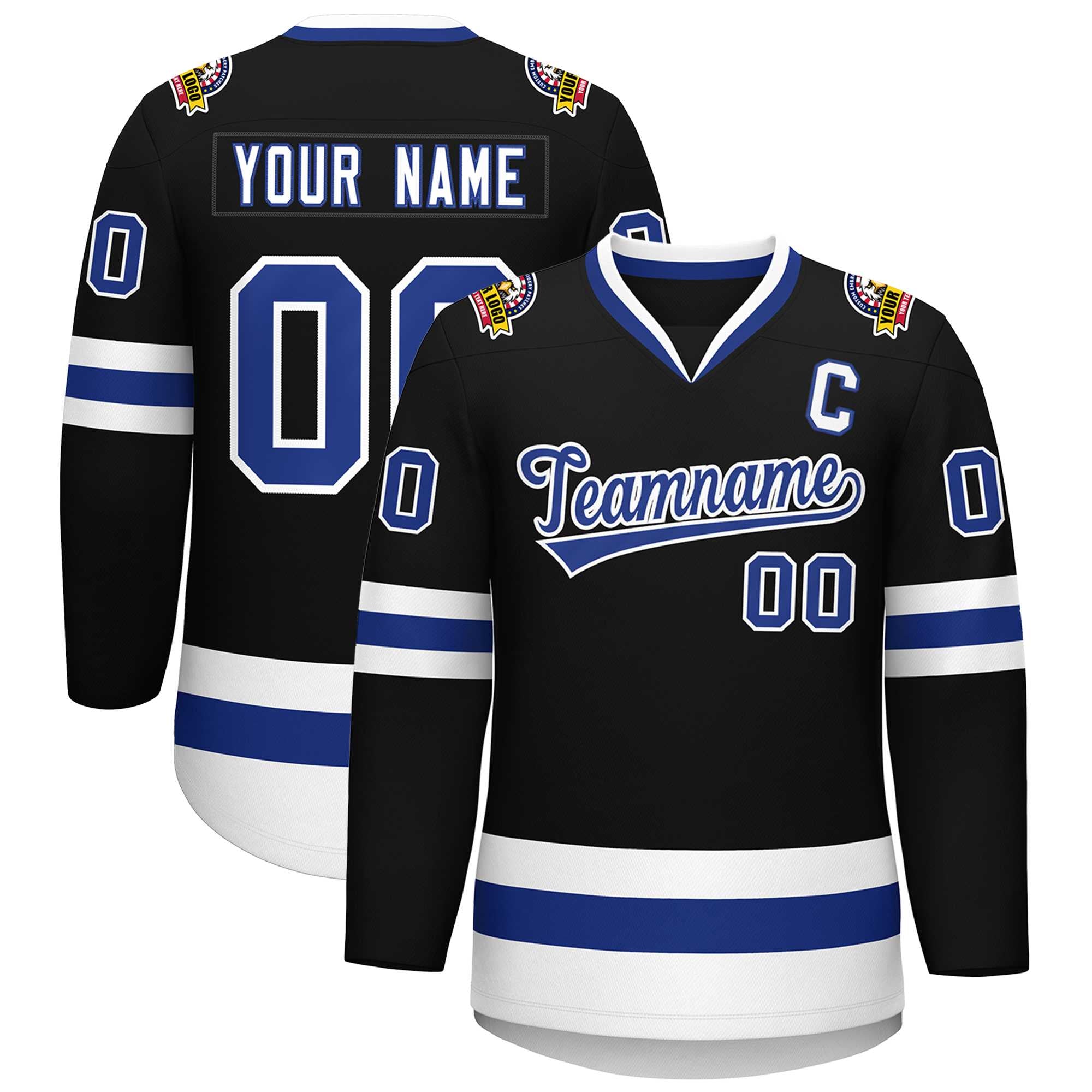 Maillot de hockey de style classique noir royal-blanc personnalisé