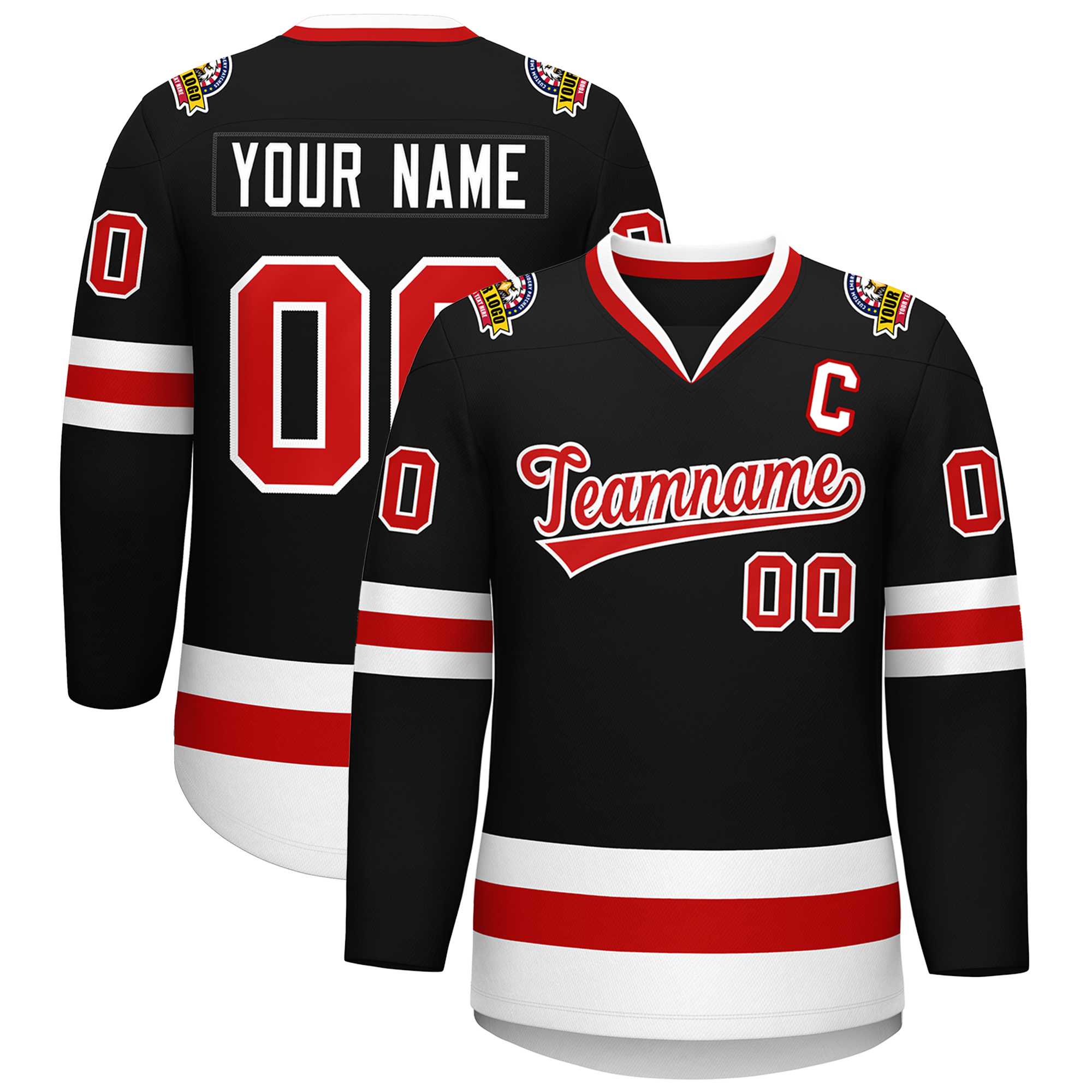 Custom Black Red-White Classic Style Hockey Jersey