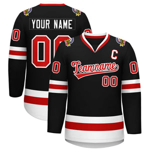 Custom Black Red-White Classic Style Hockey Jersey