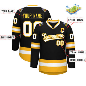 Custom Black White-Gold Classic Style Hockey Jersey