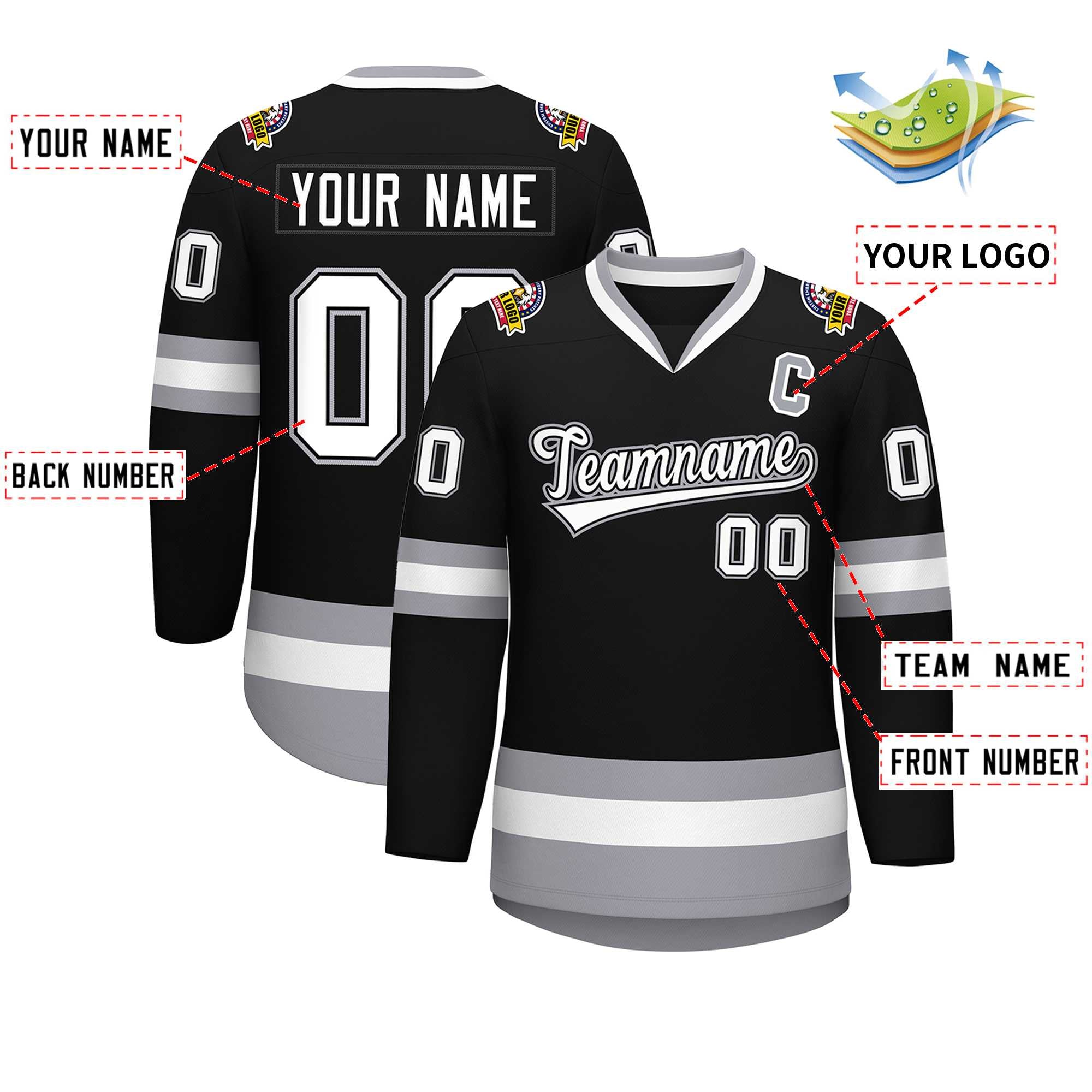 Custom Black White Black-Gray Classic Style Hockey Jersey