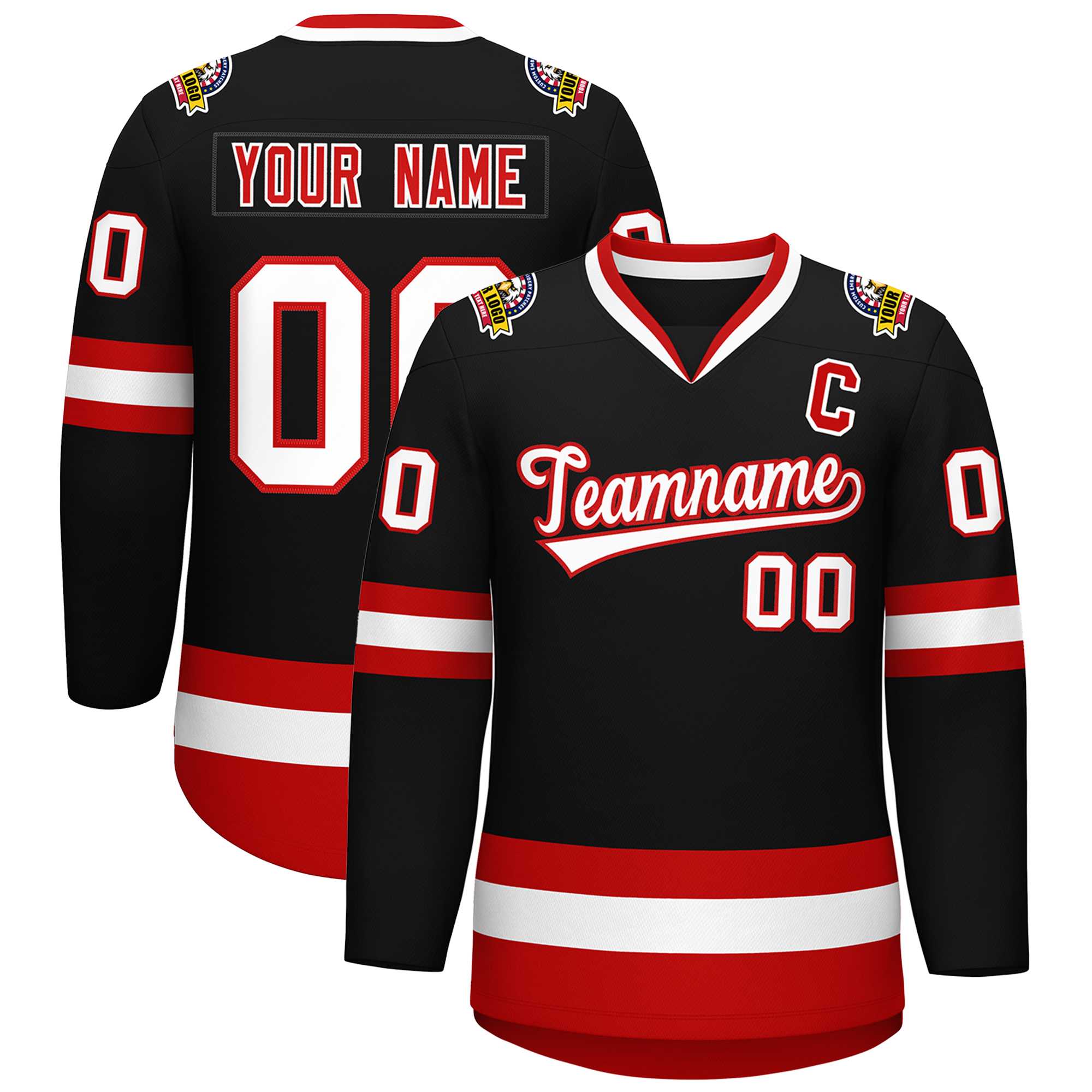 Custom Black White-Red Classic Style Hockey Jersey