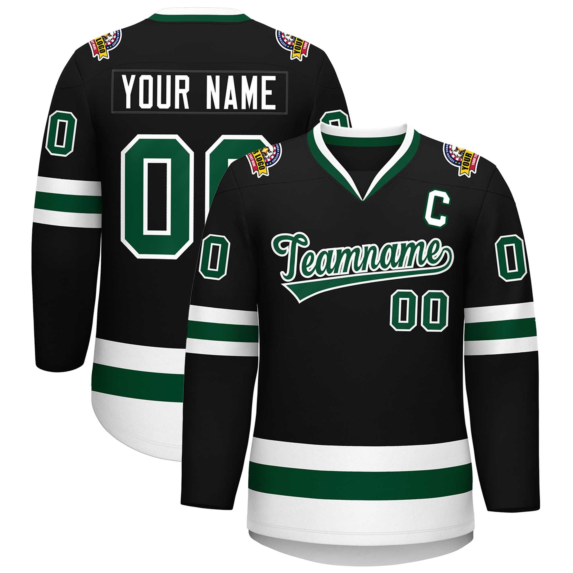 Custom Black Green-White Classic Style Hockey Jersey