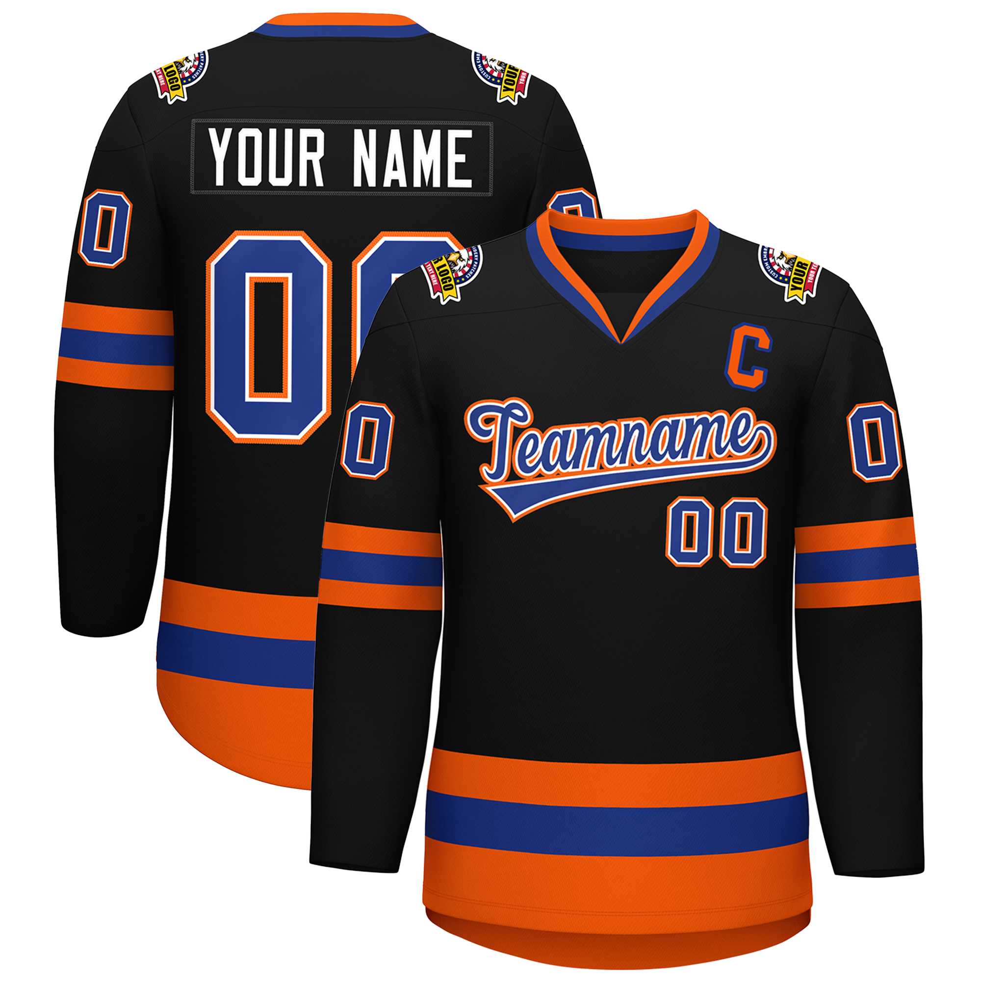 Maillot de hockey de style classique noir royal blanc-orange personnalisé