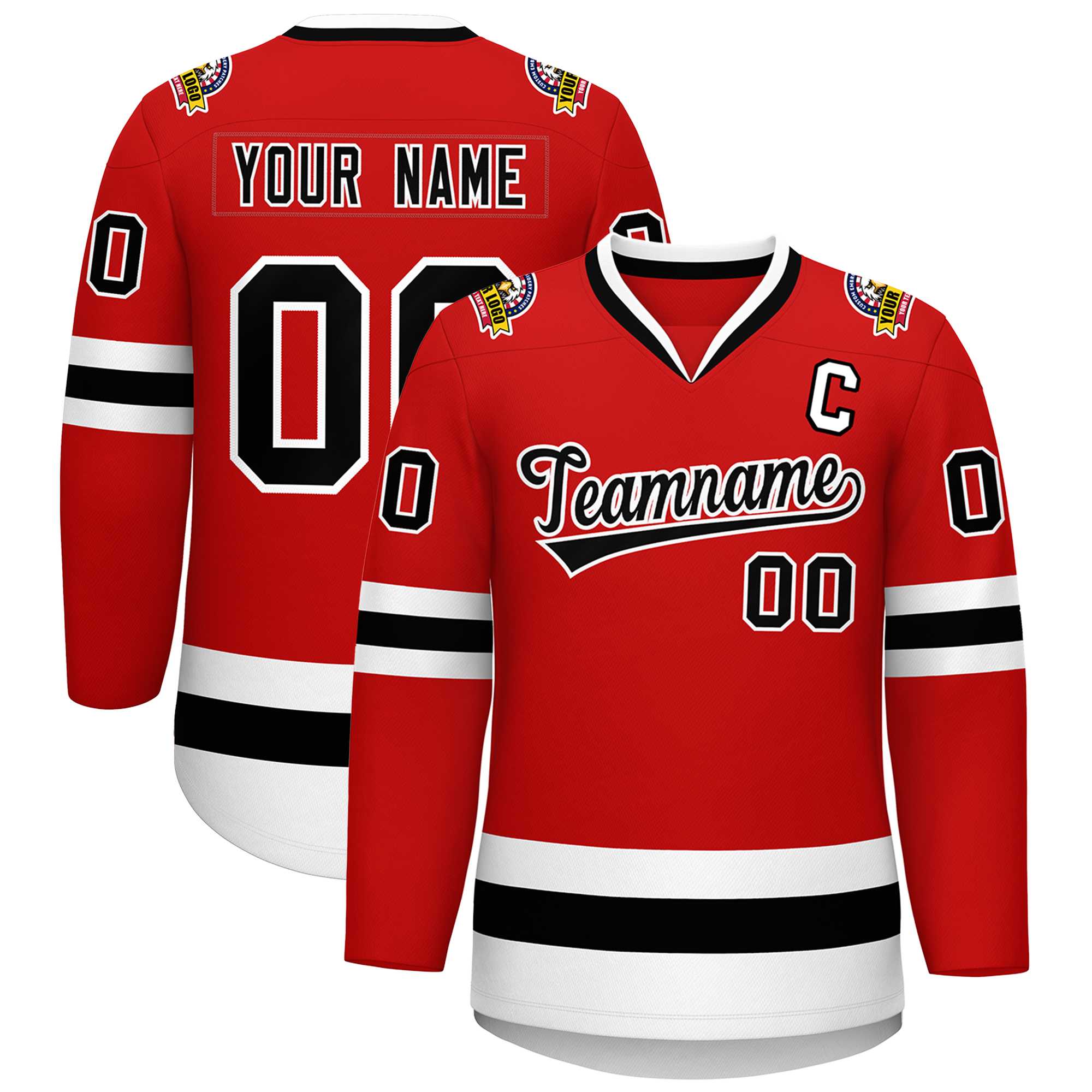 Maillot de hockey de style classique rouge noir-blanc personnalisé