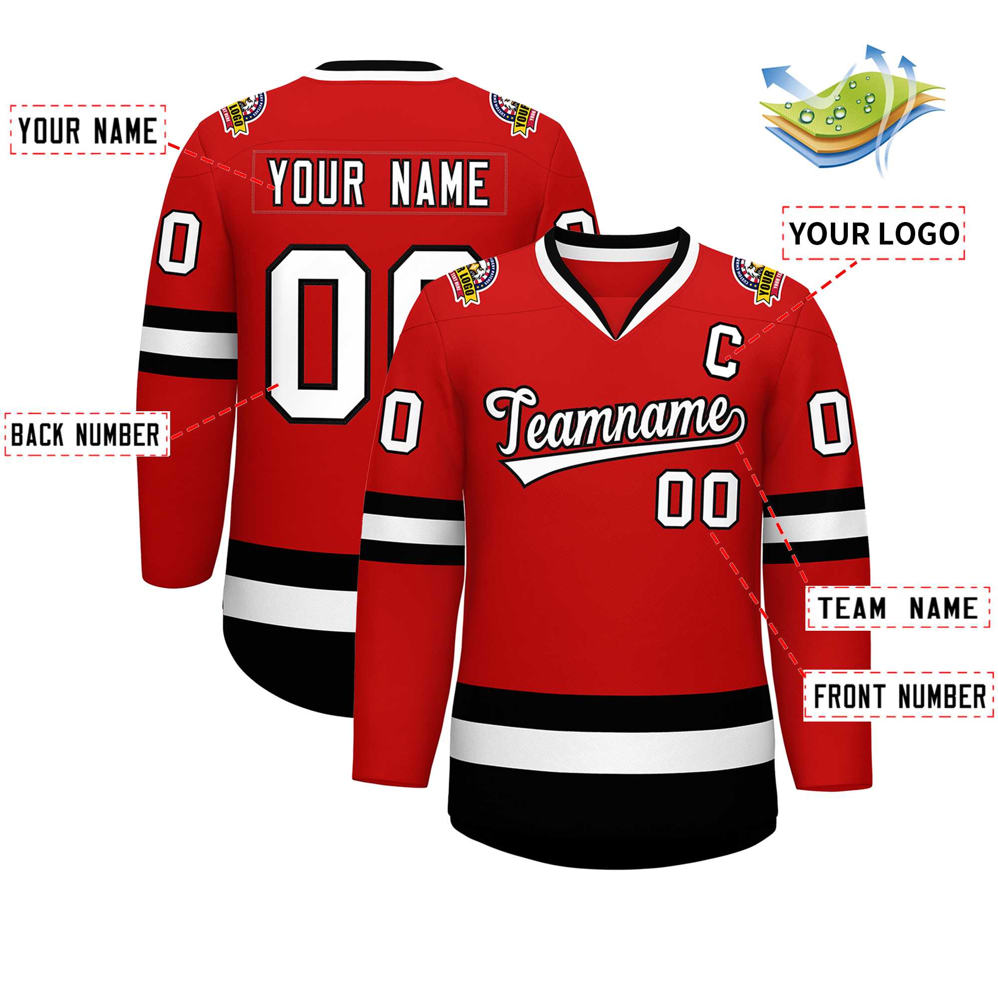 Custom Red White-Black Classic Style Hockey Jersey