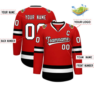 Custom Red White-Black Classic Style Hockey Jersey