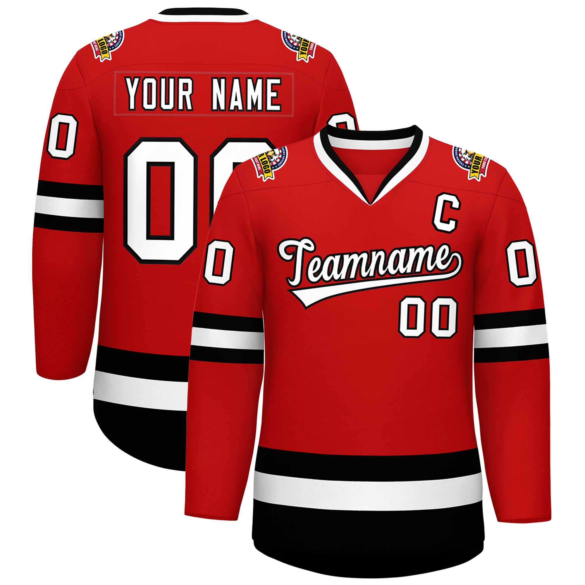 Custom Red White-Black Classic Style Hockey Jersey