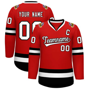 Maillot de hockey de style classique rouge blanc-noir personnalisé