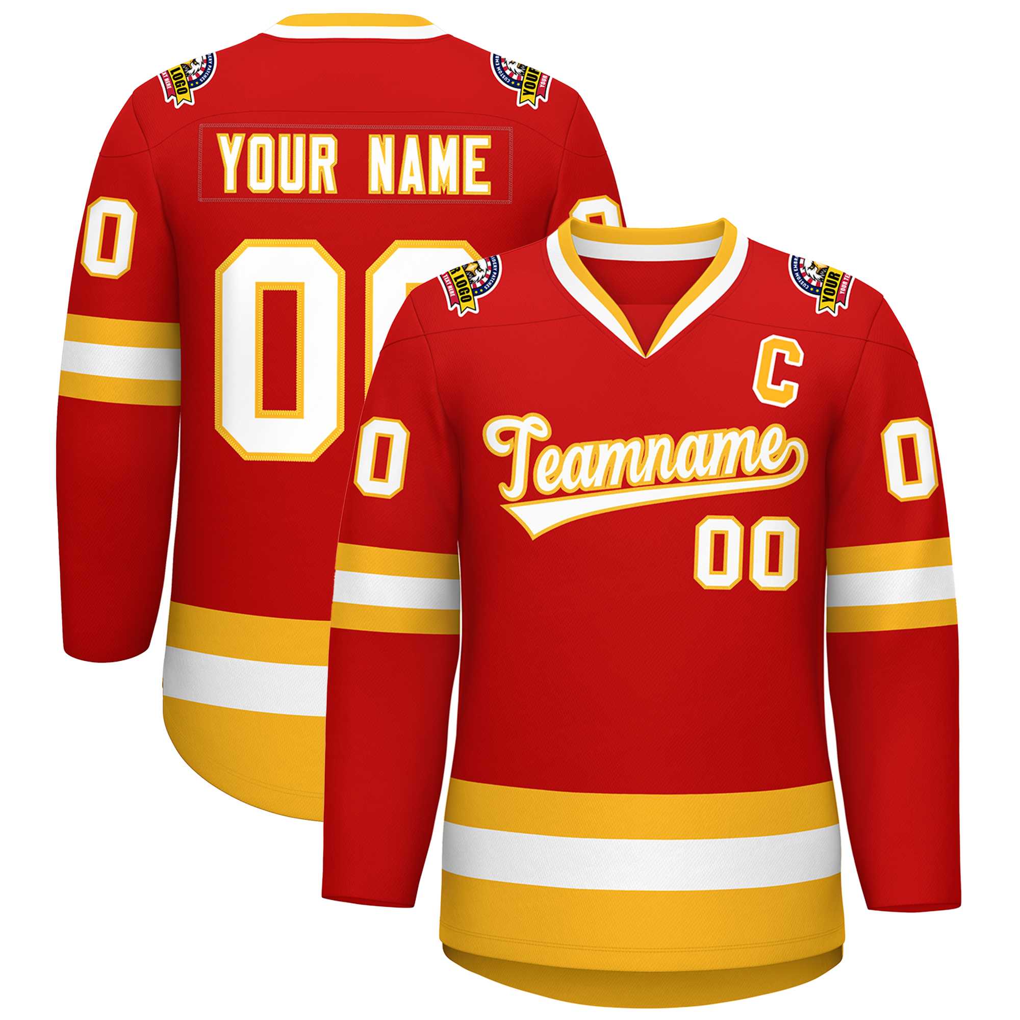 Custom Red White-Gold Classic Style Hockey Jersey