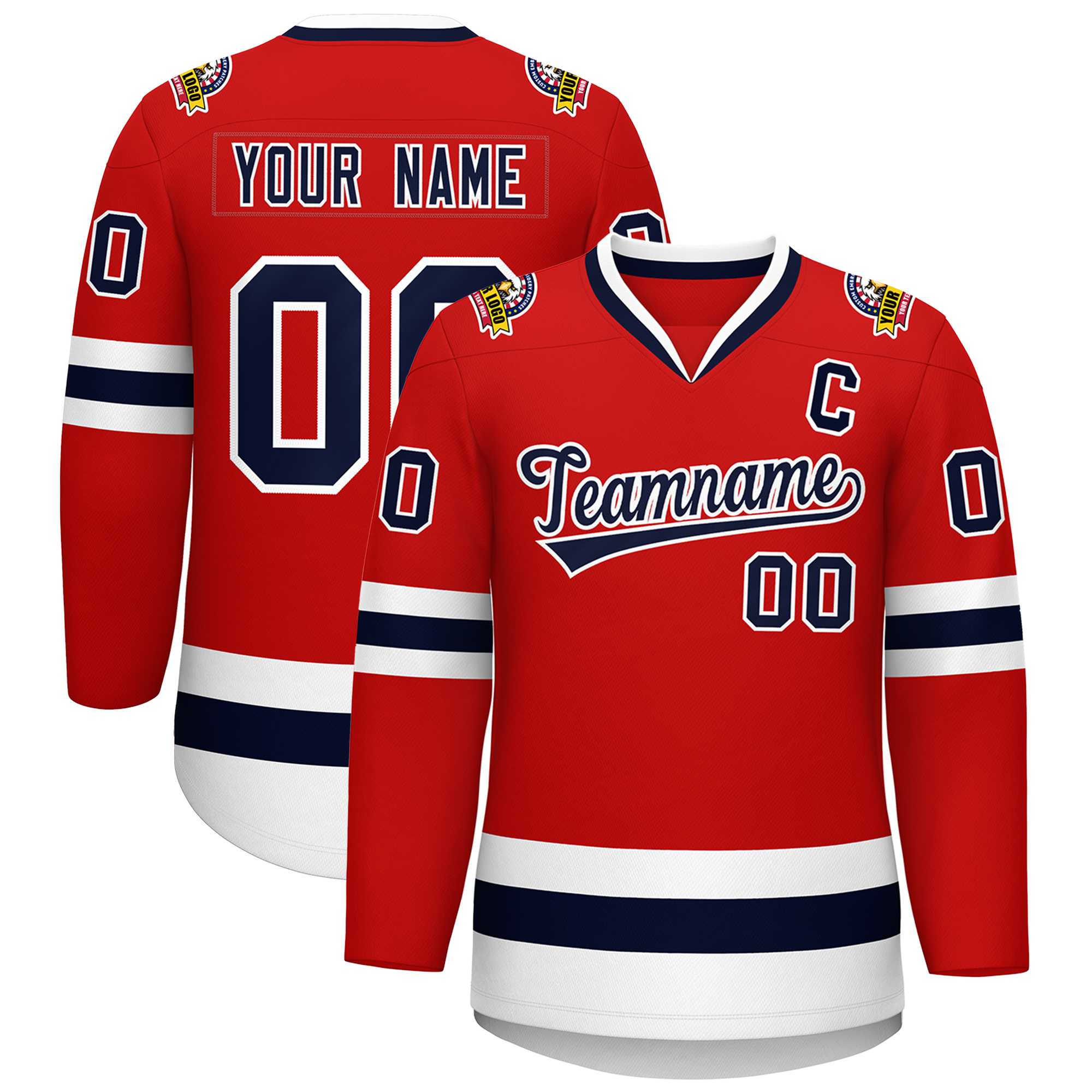 Custom Red Navy-White Classic Style Hockey Jersey