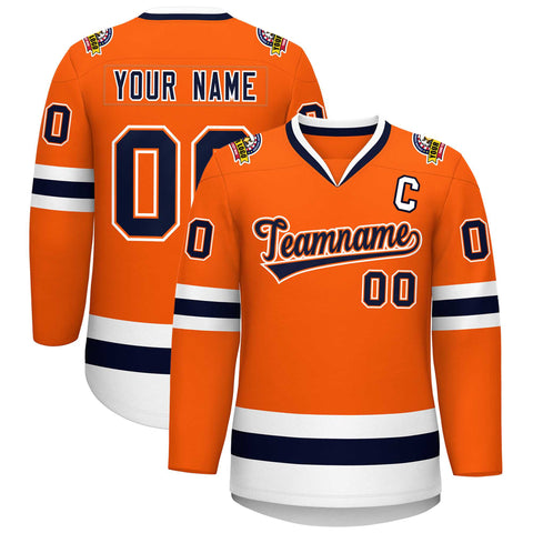 Custom Orange Navy Orange-White Classic Style Hockey Jersey