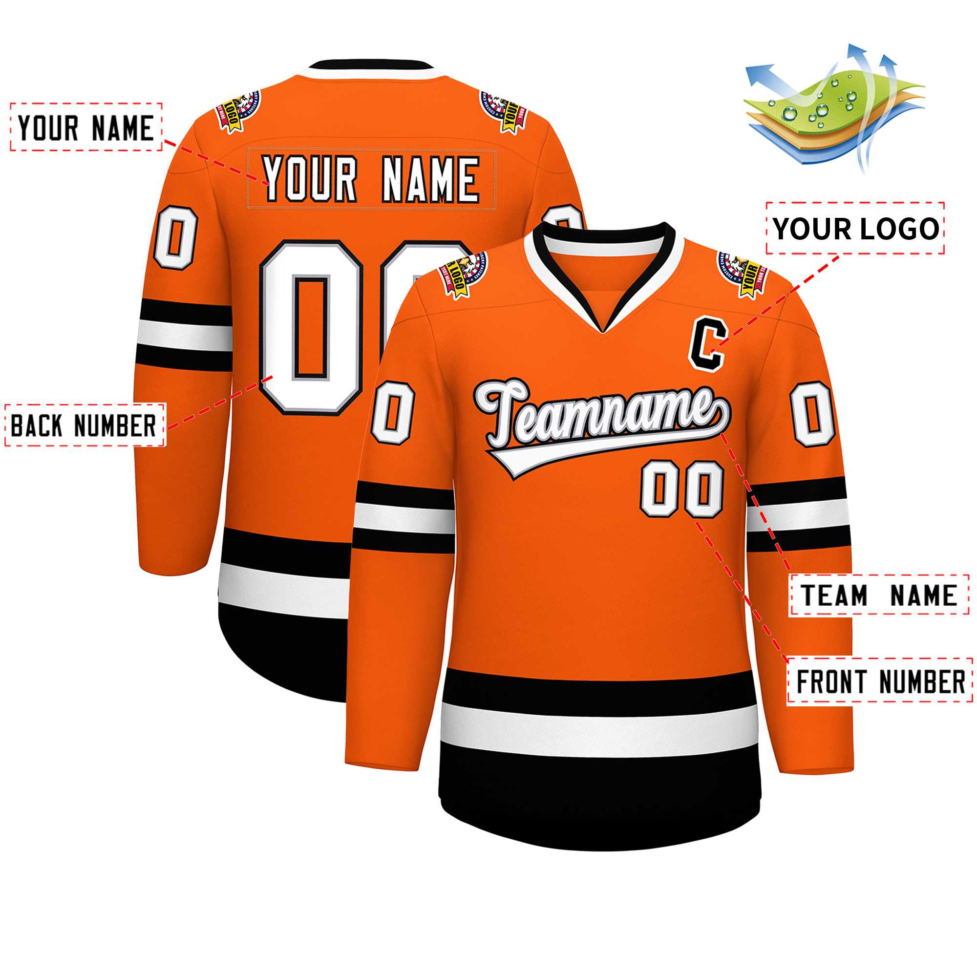 Maillot de hockey de style classique personnalisé orange blanc gris-noir