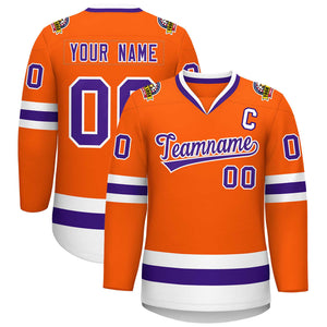 Maillot de hockey de style classique orange violet-blanc personnalisé