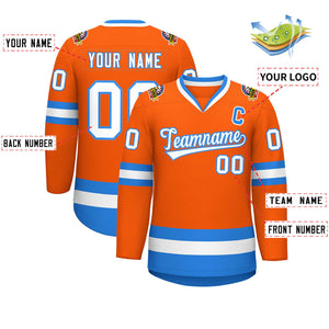 Maillot de hockey de style classique orange blanc-bleu poudre personnalisé