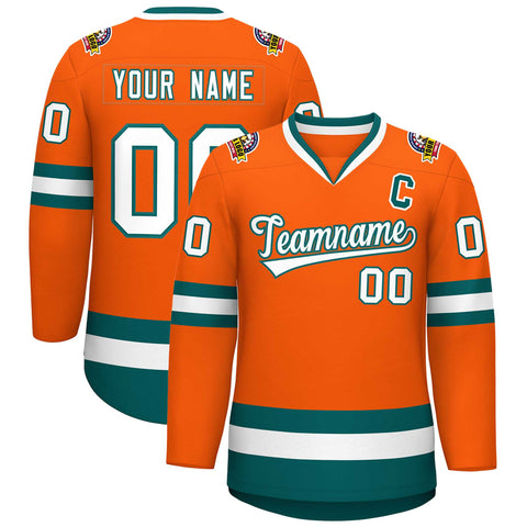 Custom Orange White-Aqua Classic Style Hockey Jersey