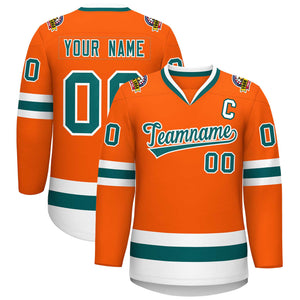 Custom Orange Aqua-White Classic Style Hockey Jersey