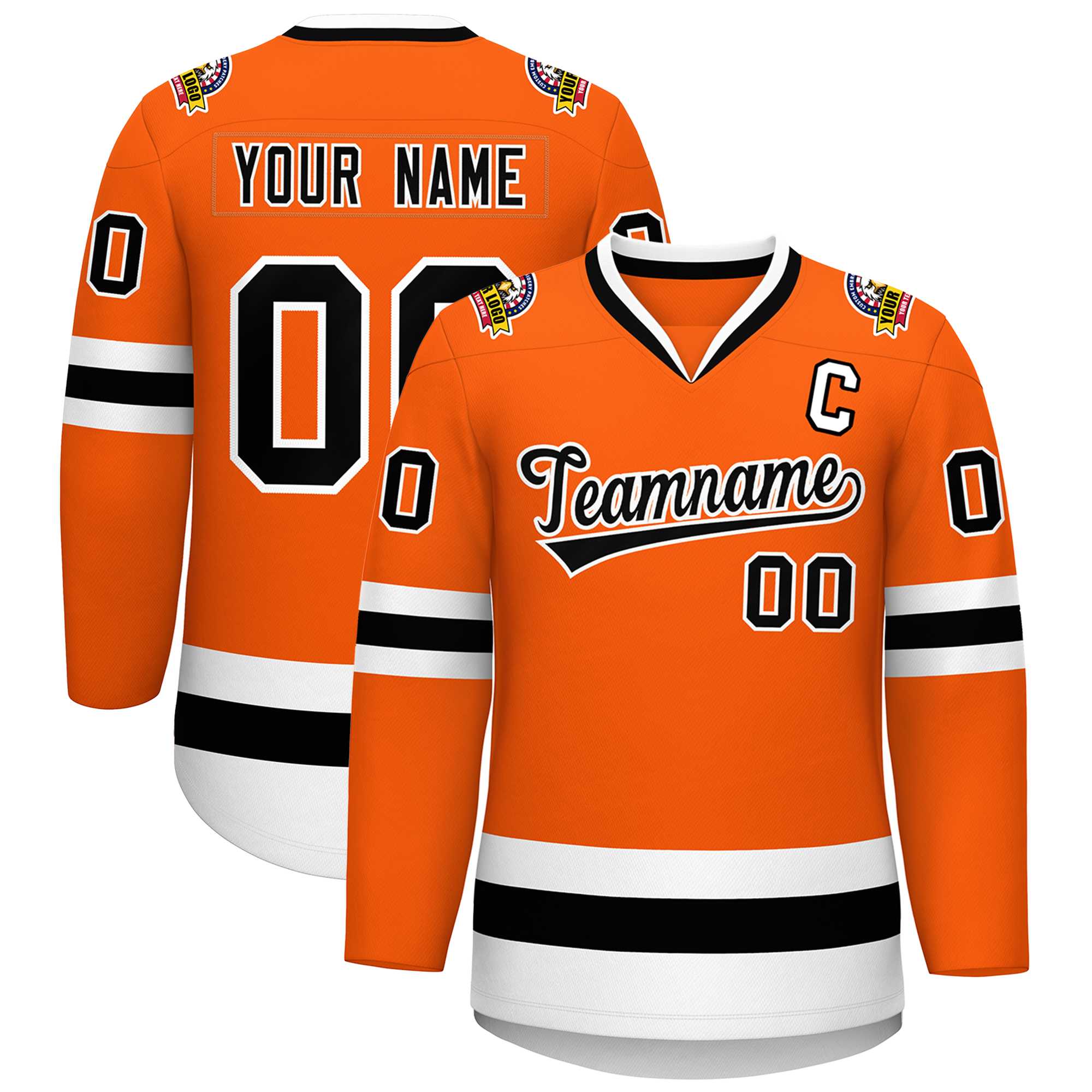 Maillot de hockey de style classique orange noir-blanc personnalisé