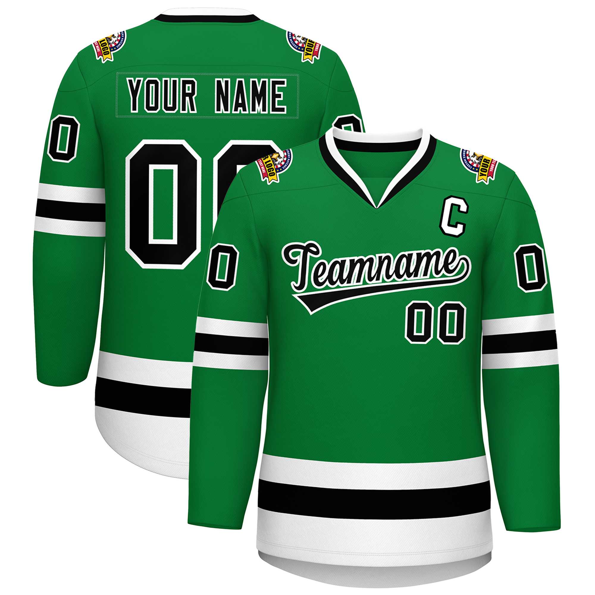 Custom Kelly Green Black-White Classic Style Hockey Jersey