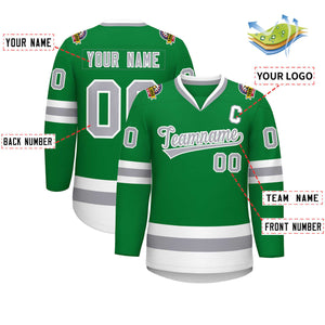 Maillot de hockey de style classique Kelly vert gris-blanc personnalisé