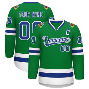 Custom Kelly Green Royal-White Classic Style Hockey Jersey