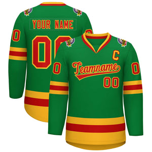 Maillot de hockey de style classique Kelly vert rouge-or personnalisé