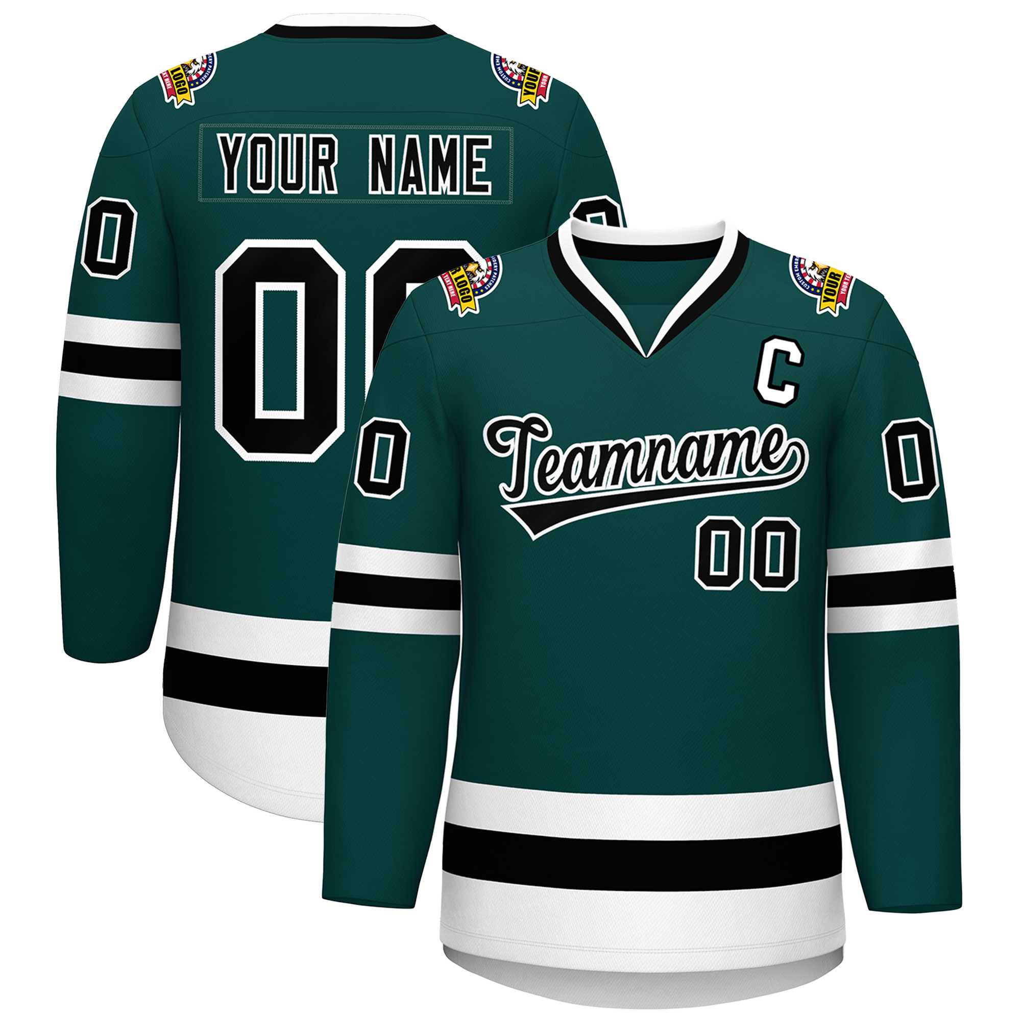 Custom Midnight Green Black-White Classic Style Hockey Jersey