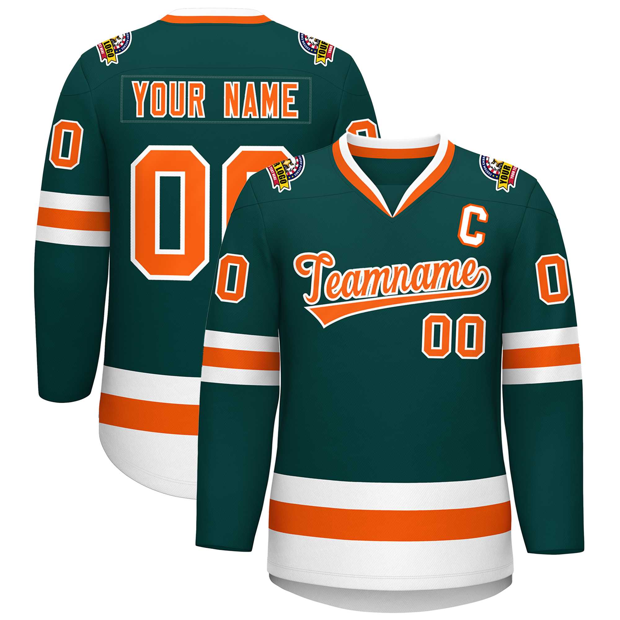 Maillot de hockey de style classique personnalisé vert minuit orange-blanc