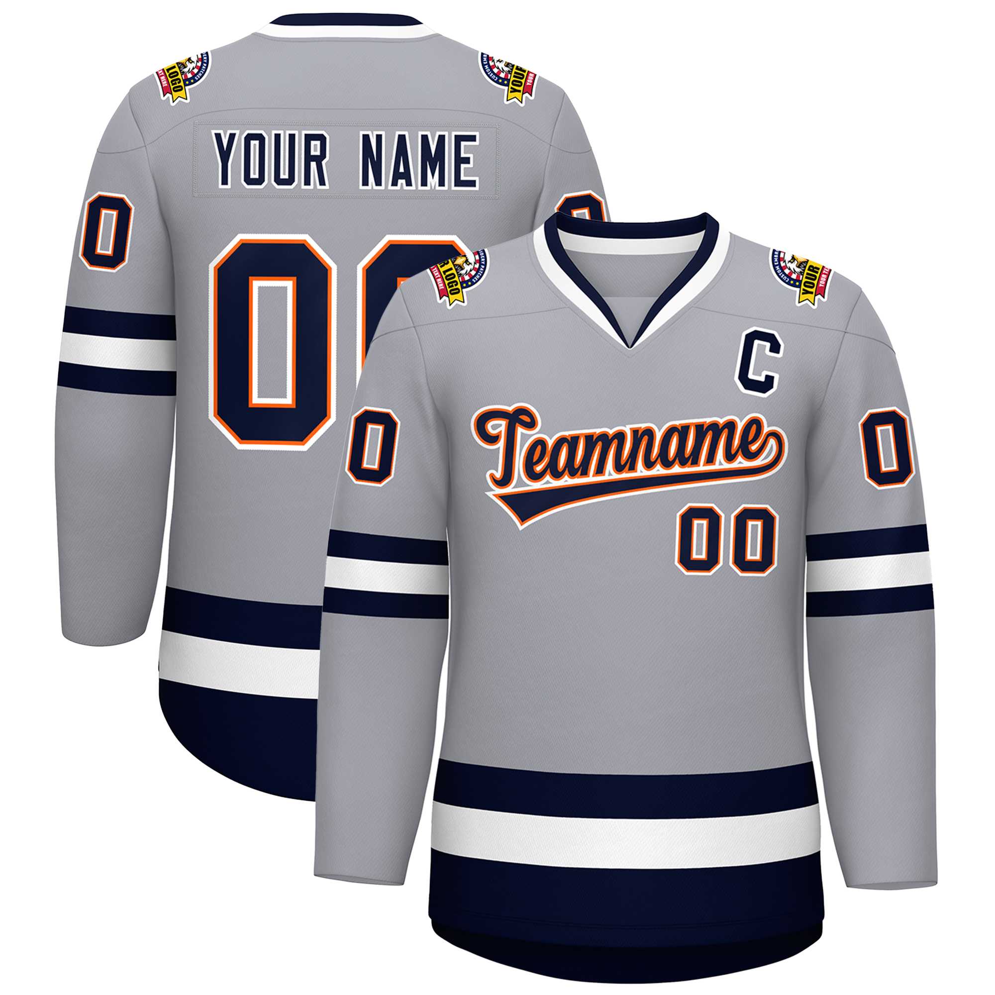 Custom Gray Navy Orange-White Classic Style Hockey Jersey