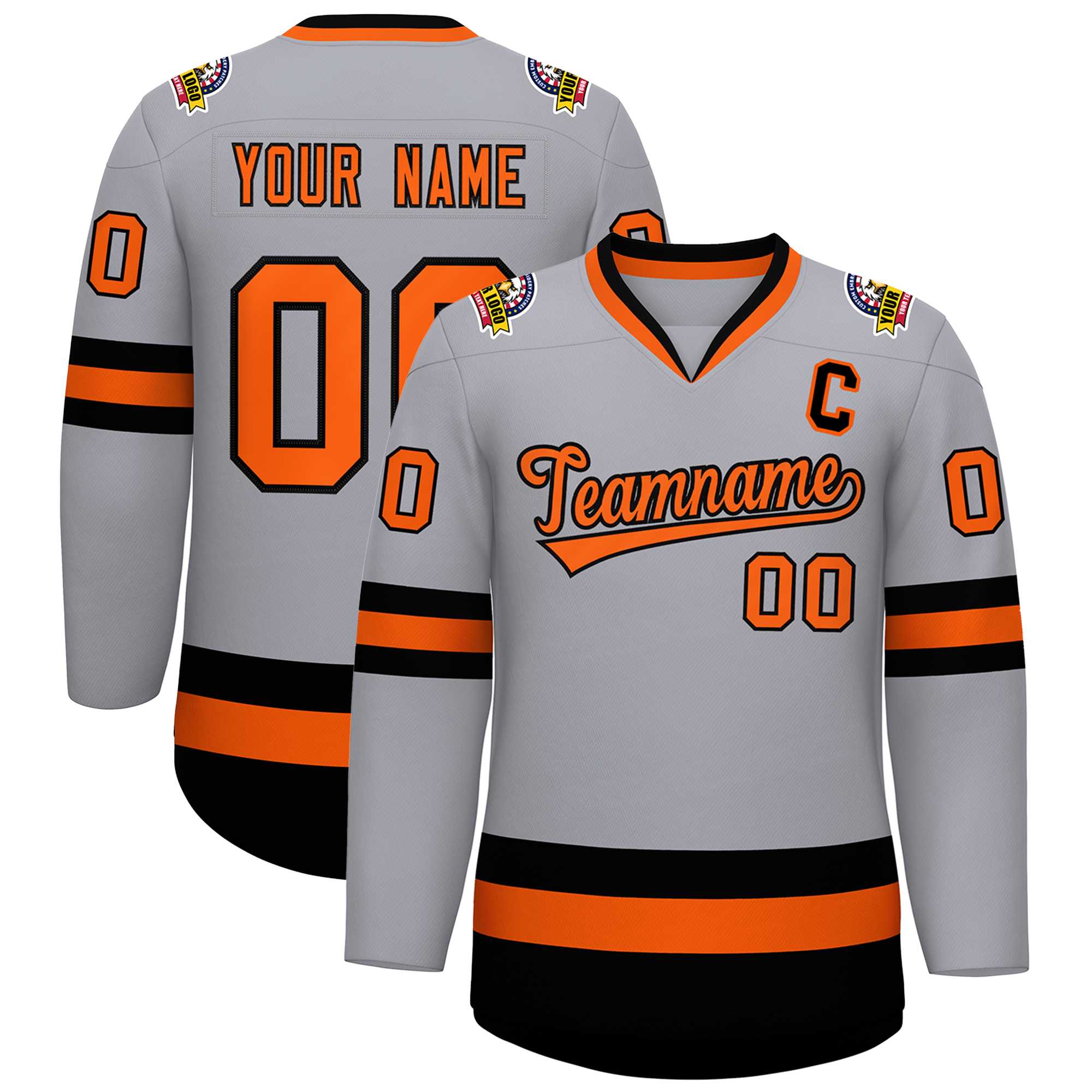 Custom Gray Orange-Black Classic Style Hockey Jersey