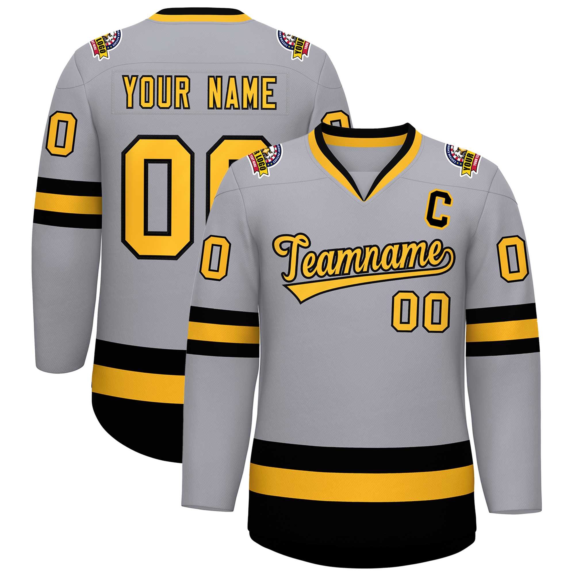 Custom Gray Gold-Black Classic Style Hockey Jersey