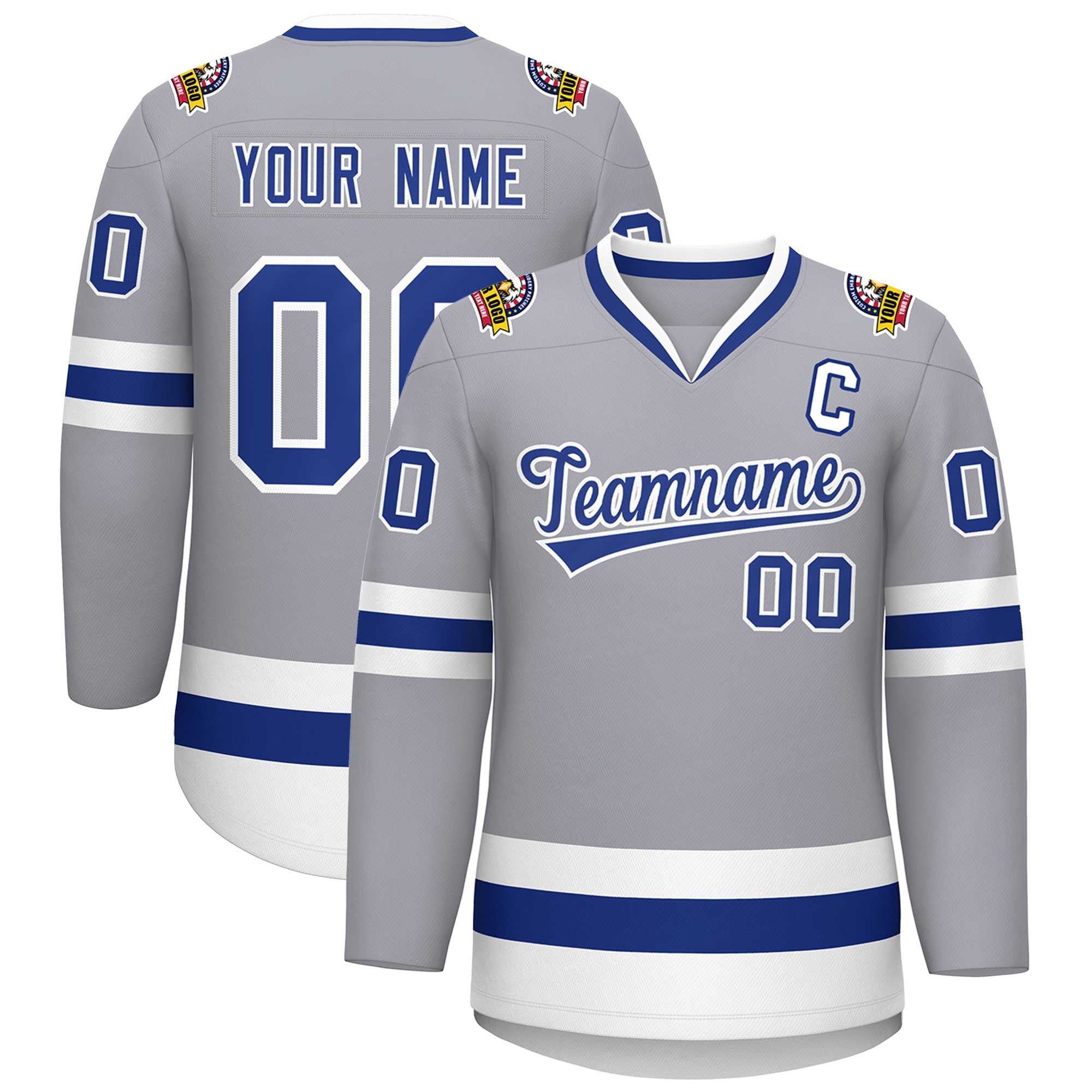 Custom Gray Royal-White Classic Style Hockey Jersey