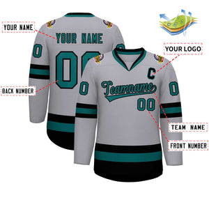 Custom Gray Aqua-Black Classic Style Hockey Jersey