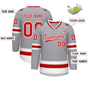 Custom Gray Red-White Classic Style Hockey Jersey