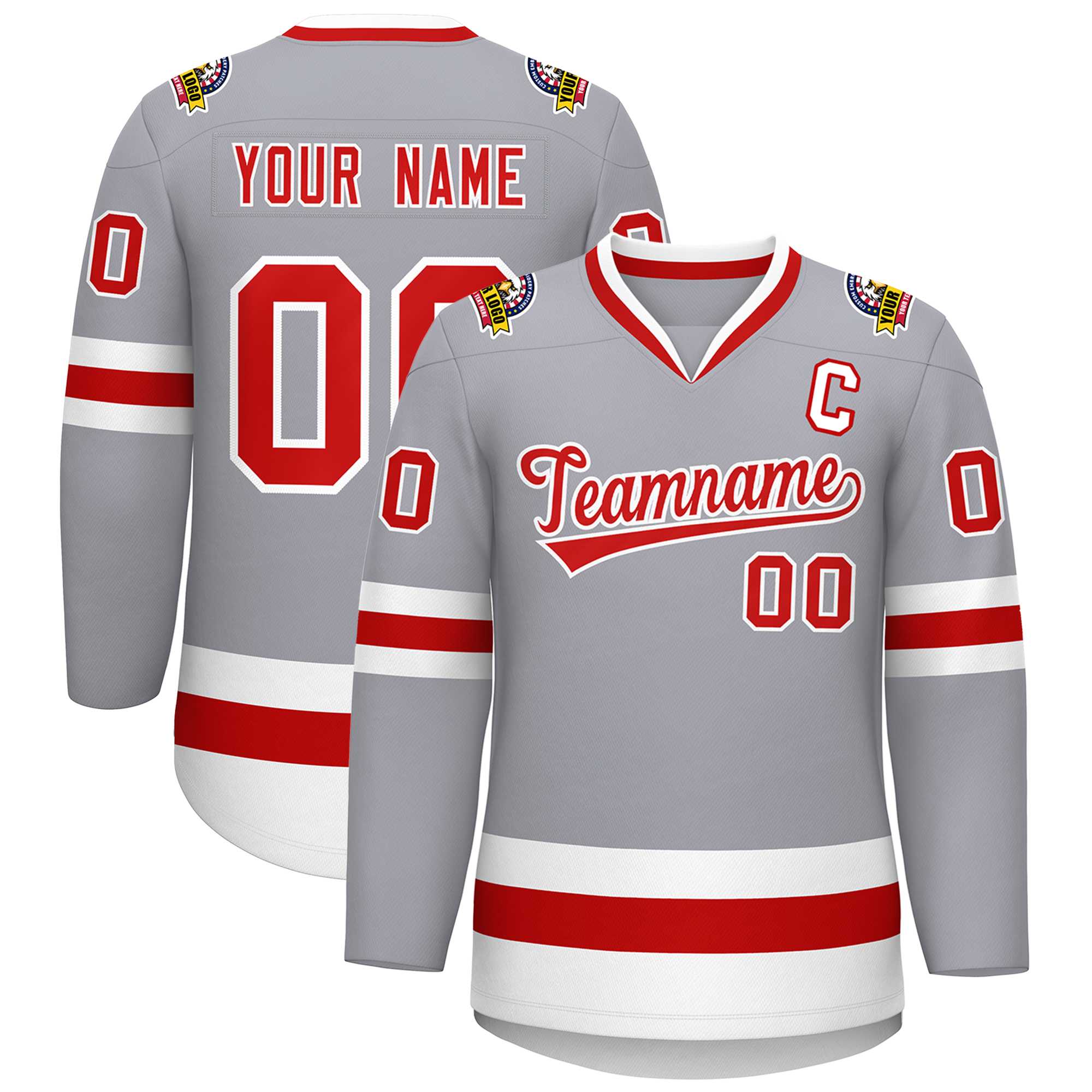 Maillot de hockey de style classique gris rouge-blanc personnalisé