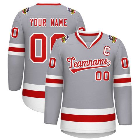 Custom Gray Red-White Classic Style Hockey Jersey