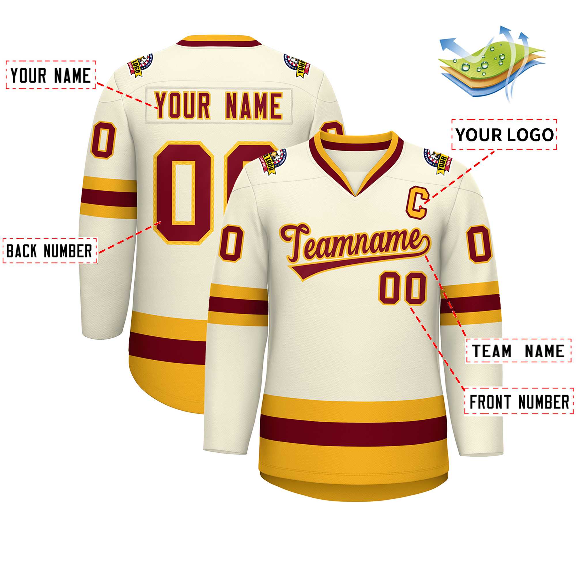 Custom Khaki Crimson-Gold Classic Style Hockey Jersey