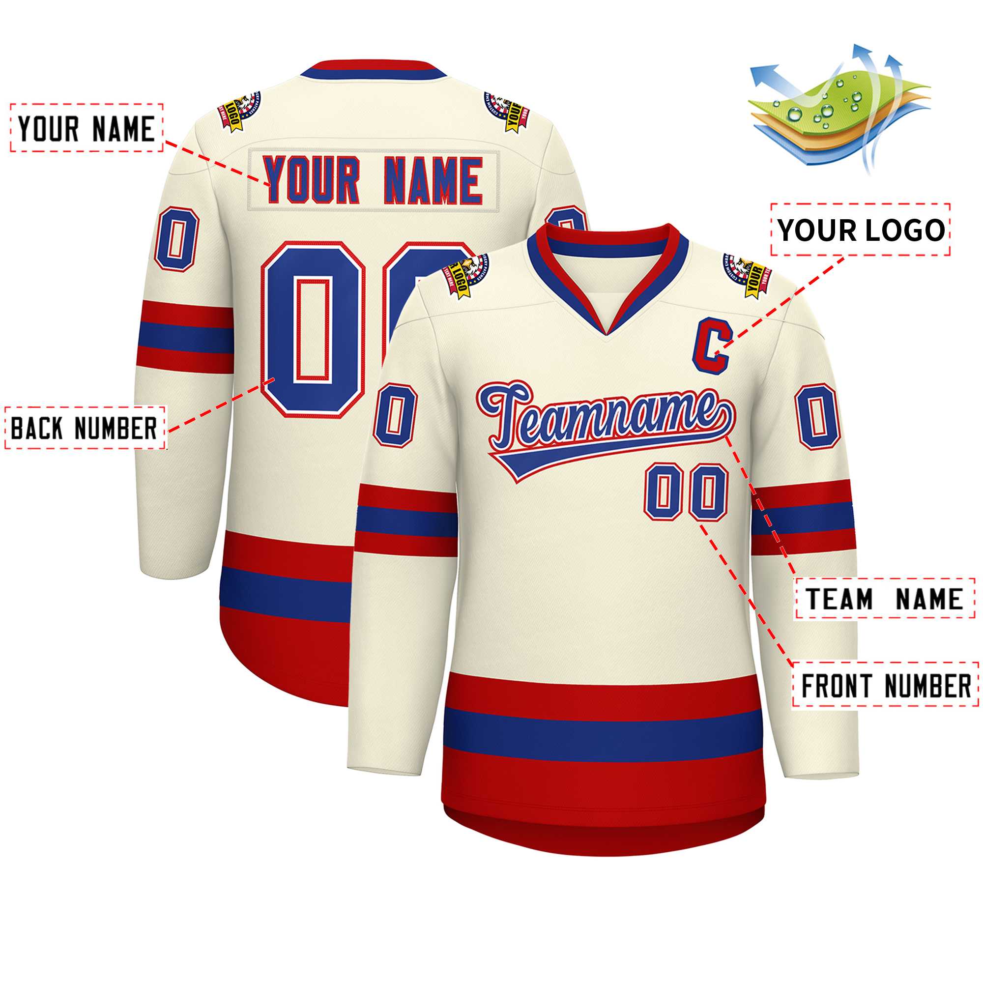 Custom Khaki Royal White-Red Classic Style Hockey Jersey