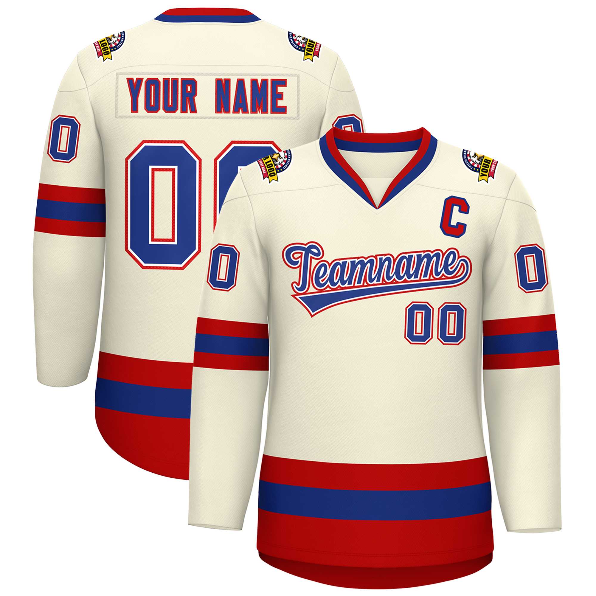 Custom Khaki Royal White-Red Classic Style Hockey Jersey