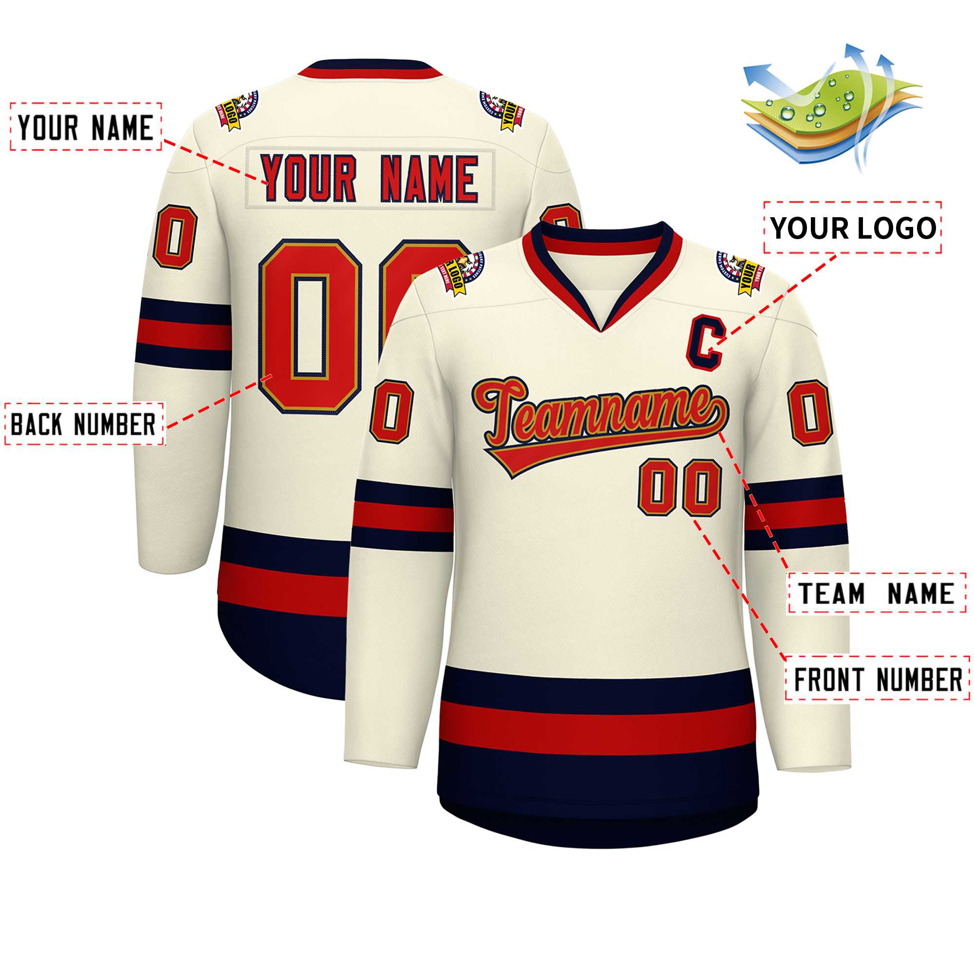 Custom Khaki Red Old Gold-Navy Classic Style Hockey Jersey