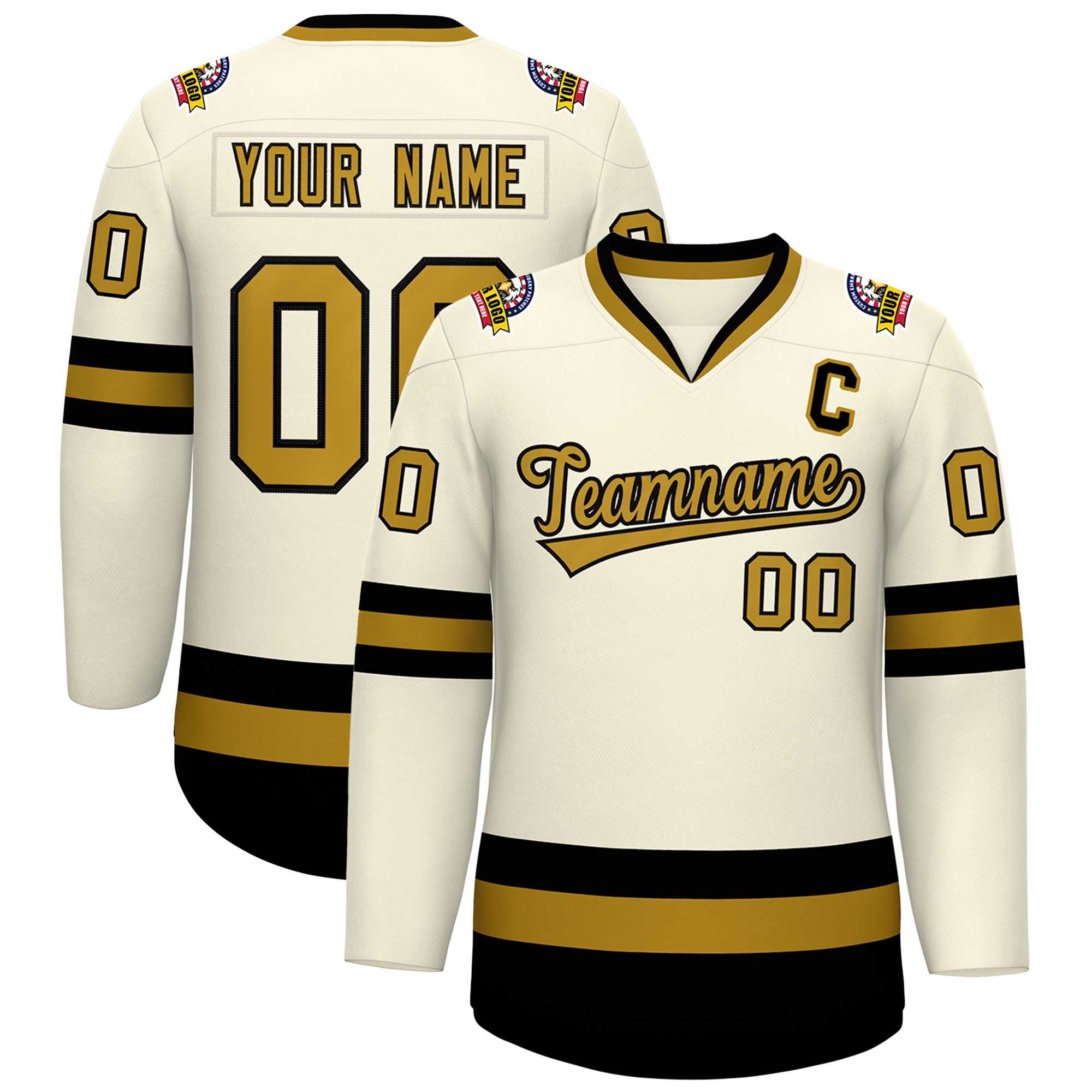 Custom Khaki Old Gold-Black Classic Style Hockey Jersey