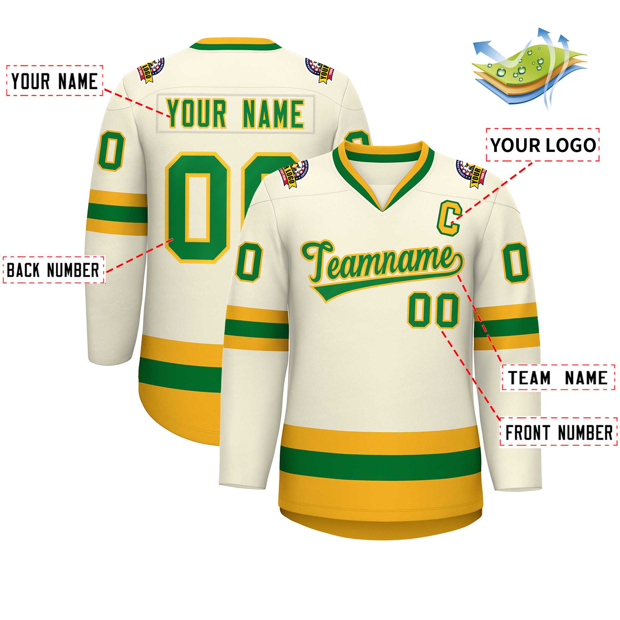 Custom Khaki Kelly Green-Gold Classic Style Hockey Jersey