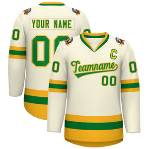 Custom Khaki Kelly Green-Gold Classic Style Hockey Jersey