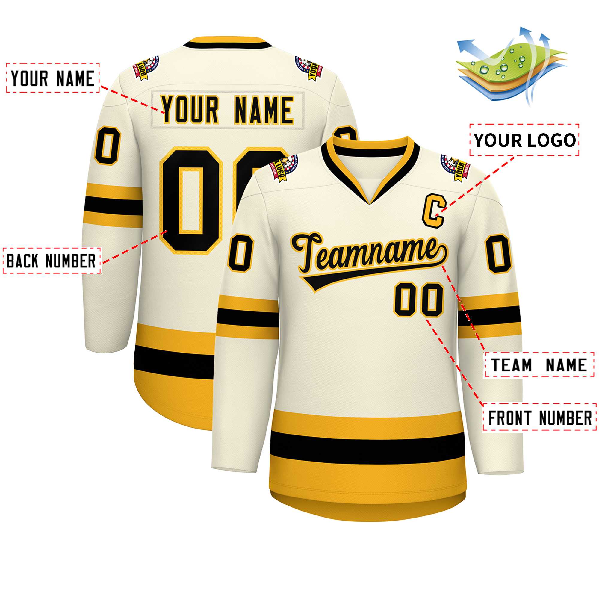 Custom Khaki Black-Gold Classic Style Hockey Jersey