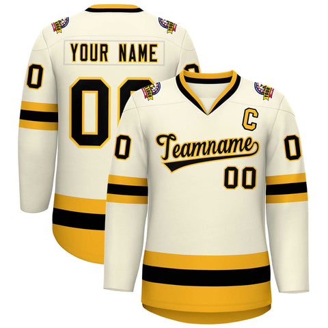 Custom Khaki Black-Gold Classic Style Hockey Jersey
